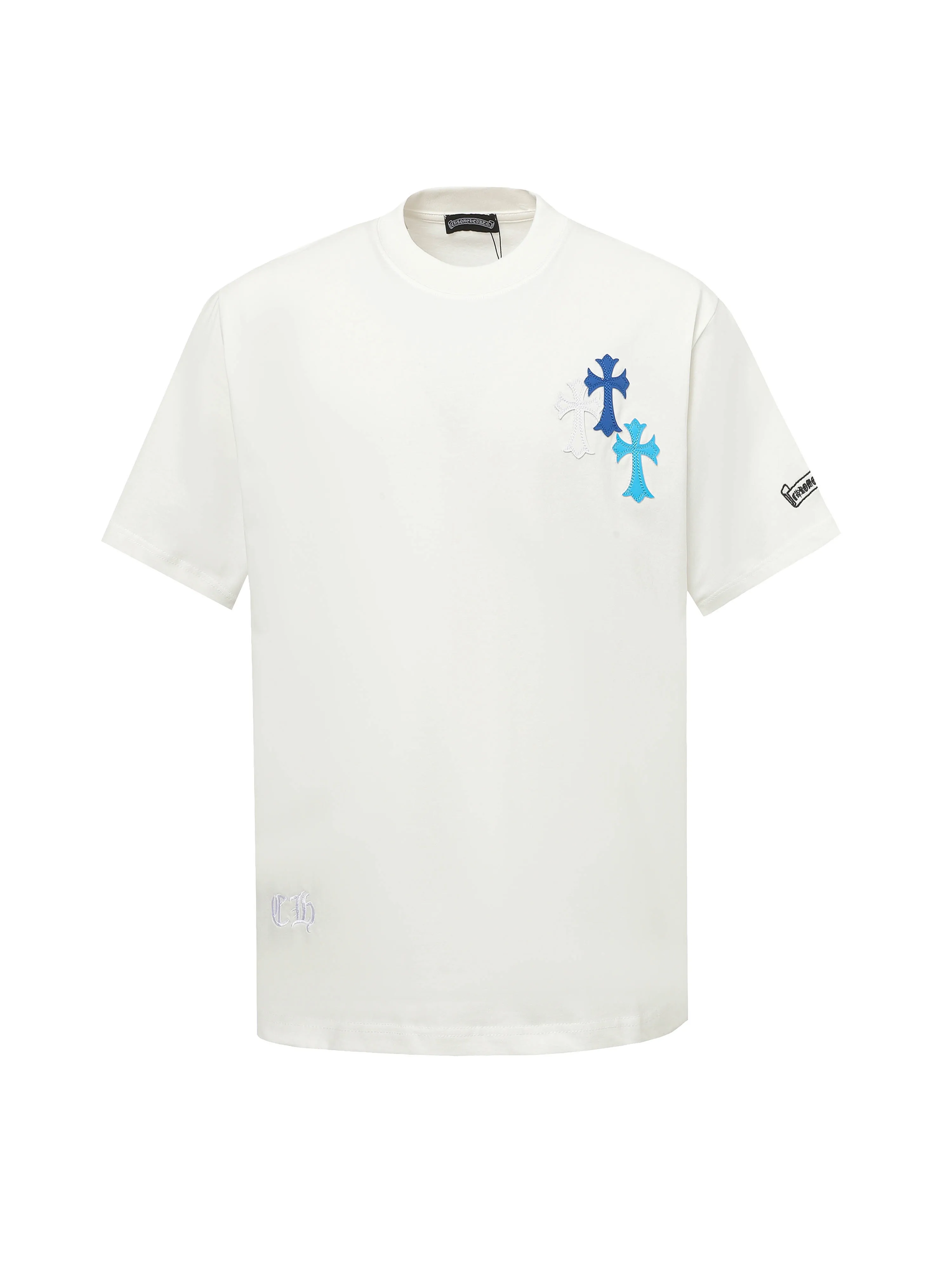 🅿️190 COME HEARTSCH/Cro Heart 25ss string label leather label short-sleeved T-shirt. Uses direct injection imported machine printing hardware and accessories. All grinding and customization. Correct configuration. Black 2025 packaging. 280 grams custom-dyed double yarn cotton. The version is large, loose and stylish. The difference is that the low version is slim and long. The upper body is pulled at the hips. The high-density main mark is hand-sewn. The washed tag is the same for men and women. Color: black/white Size: XS-L